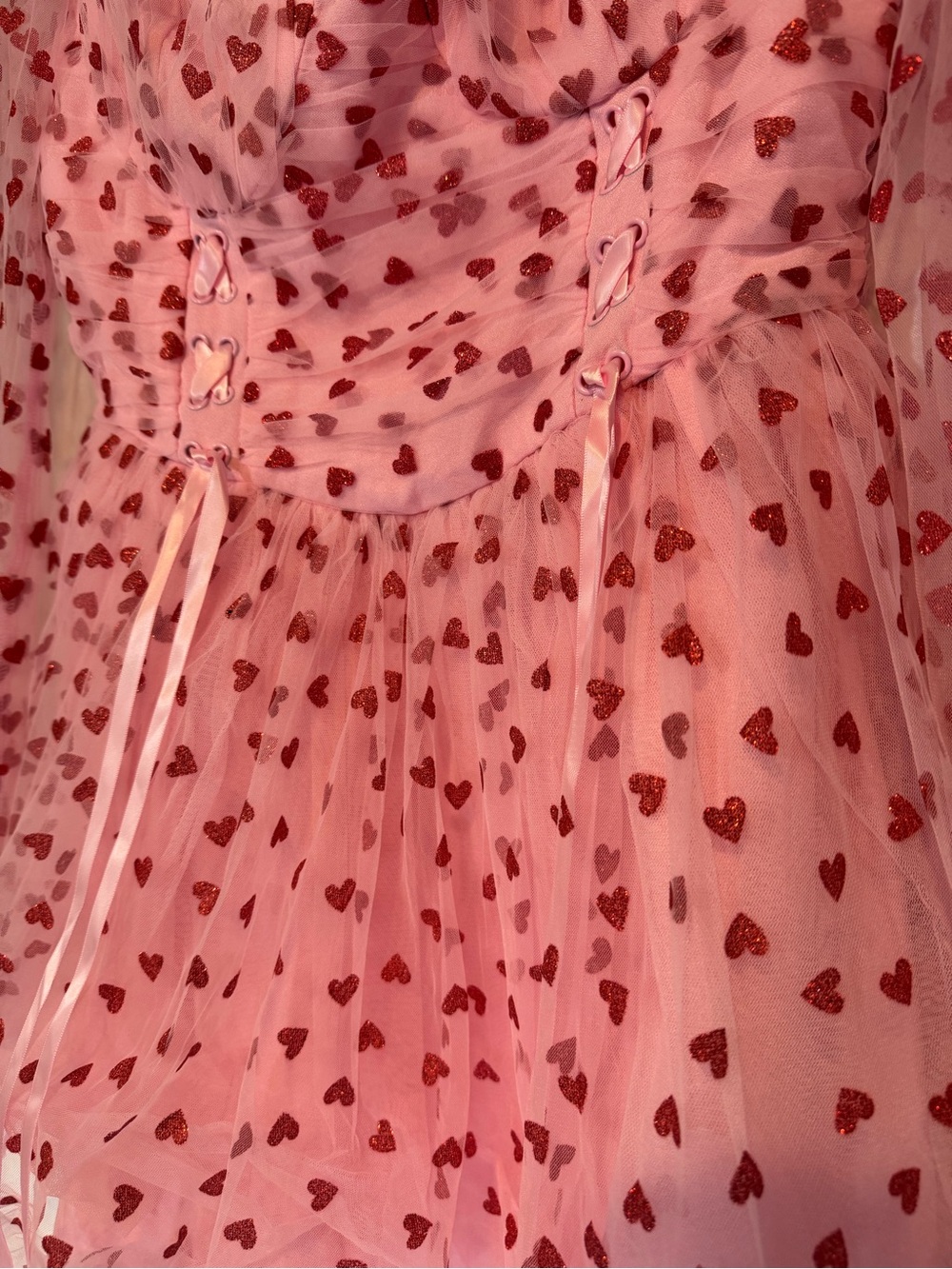 NWT Dolls Kill Sugar Thrillz Pink Glitter Heart Tulle Dress M - Picture 4 of 4